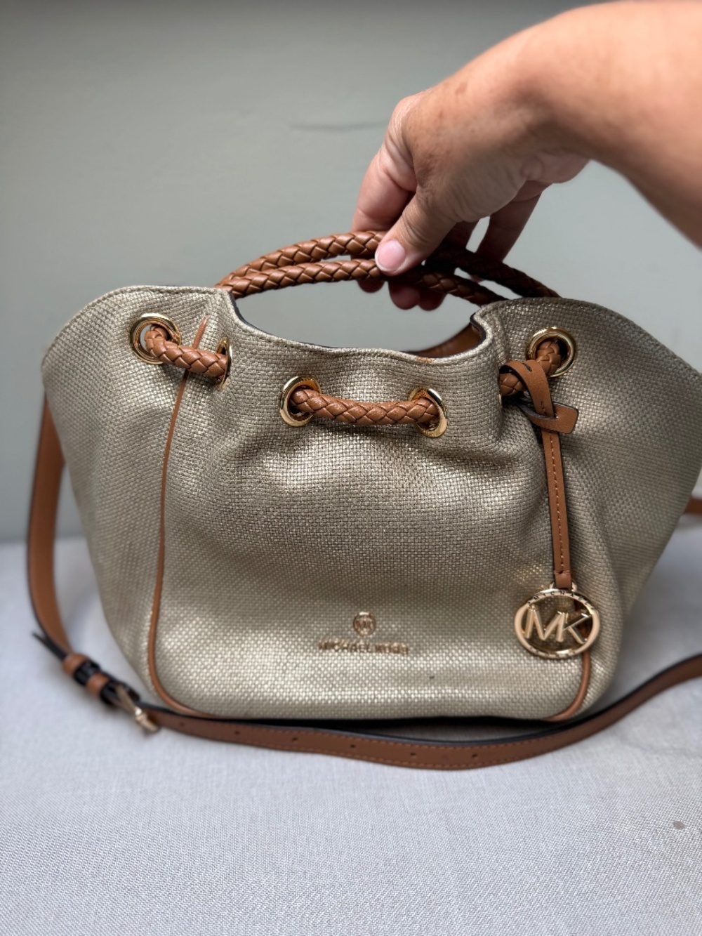 Michael Kors Montauk Small Gold Metallic Bag Handbag Purse